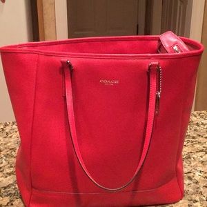 Coach red leather tote